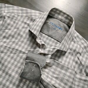 TWILLORY Dress Shirt Men's 16.5 Gray White Gingham Performance Button Down Shirt